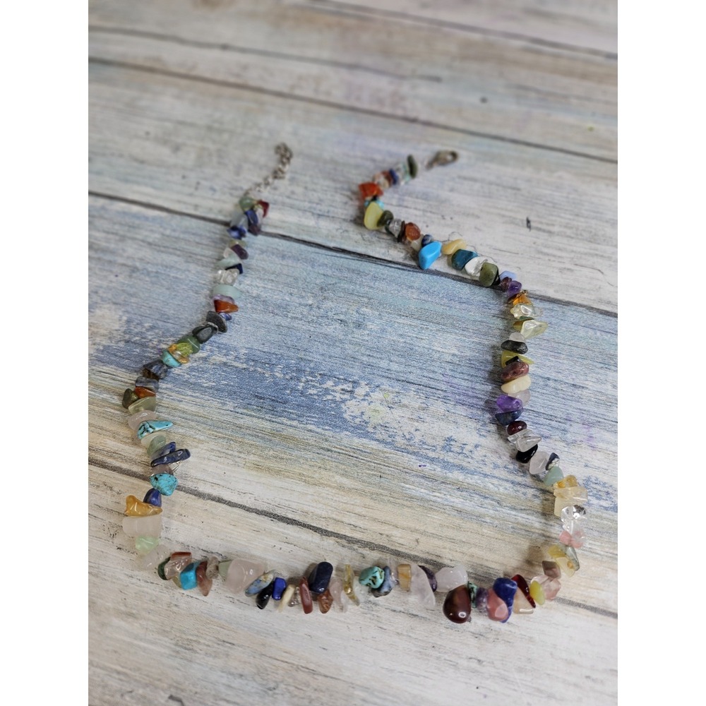 Semi-precious Stone Chips Necklace‎ 16" Colorful Natural